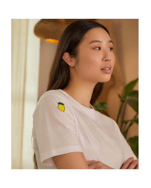 INGMARSON White Lemon Embroidered Organic Cotton T-shirt