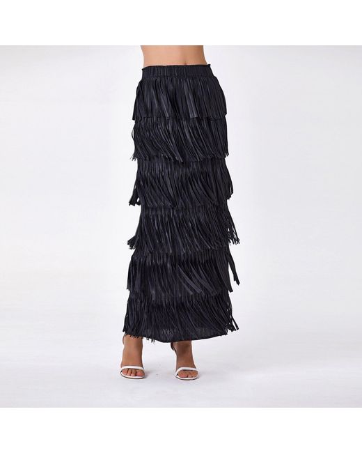 Smart and Joy Black Layered Ruffled Knit Skirt