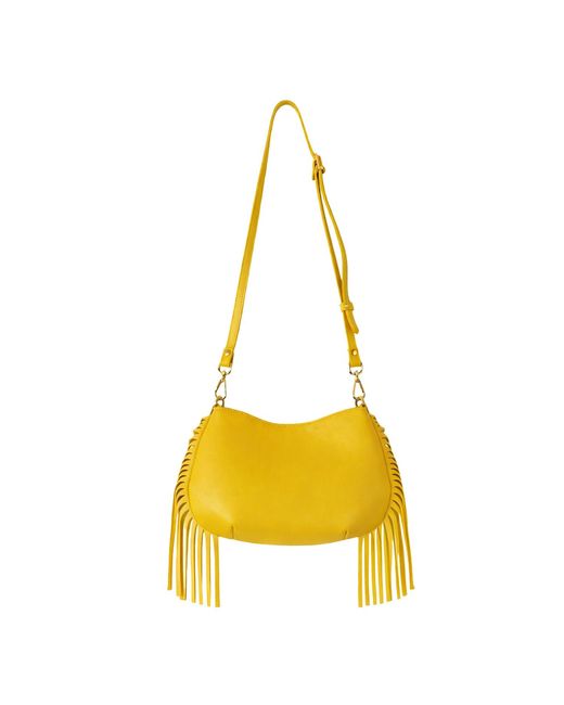 F3Rog by Rana Yellow Crossbody Mini Gordon Fringe Bag With Shoulder Strap