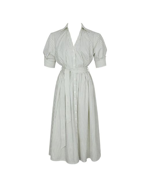 Miss Circle New York Gray Danica Pine Bamboo Poplin Striped Shirt Midi Dress