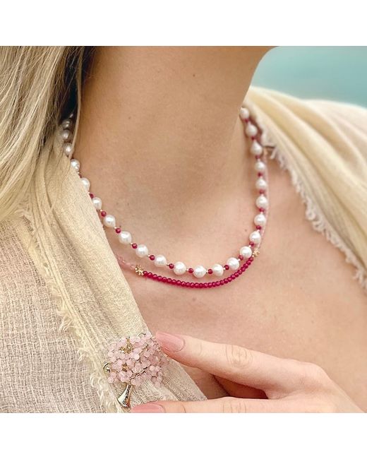 Farra Metallic Ruby And Opal Color Necklace
