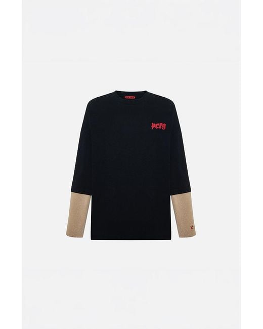 Pcfg Black Daydreamers Printed T-Shirt With Acid Wash Sleeves for men