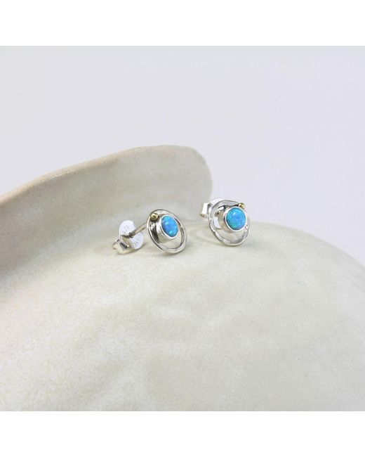 Isla Silver Blue Handmade Dainty Fire Opal Stud Earrings