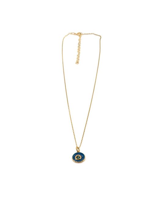 Ebru Jewelry Blue Enamel Jade Stone Evil Eye Pendant Chain Necklace