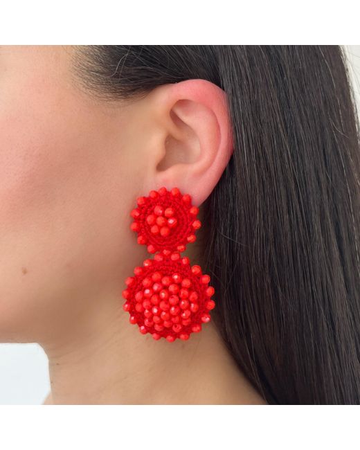 PINAR OZEVLAT Red Sunflower Drop Earrings Cherry