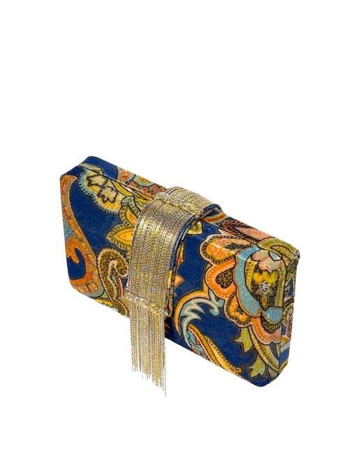 Simitri Blue Paisley Fringe Clutch Bag