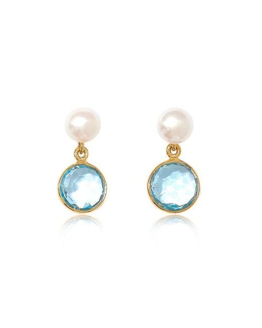 Pearls of the Orient Online Blue Nova Topaz & Cultured Freshwater Pearl Drop Earrings