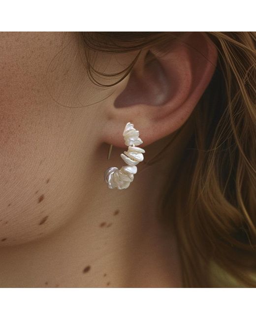 Bombyx House Metallic Petal Pearl Half Moon Earring Hook