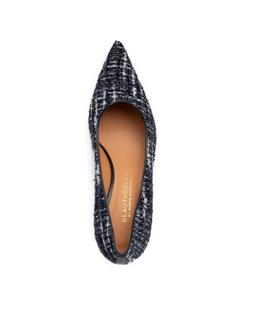 Beautiisoles by Robyn Shreiber Made in Italy Blue Corina Leather & Tweed Pump With Block Heel For Work& Evening
