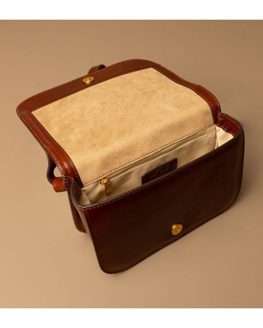 Time Resistance Brown Leather Crossbody Bag For