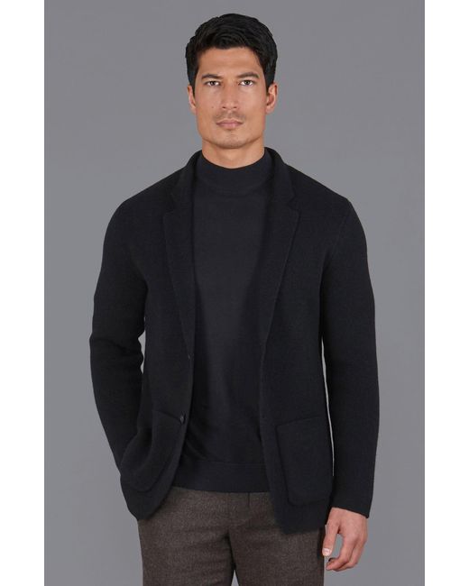 Paul James Knitwear Blue Midweight Lambswool Benedict Knitted Blazer for men