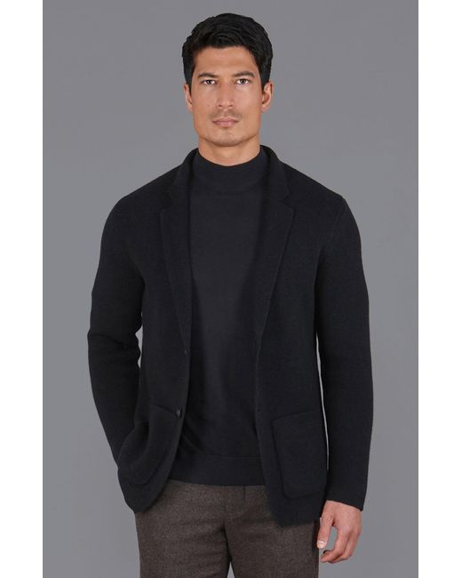 Paul James Knitwear Blue Midweight Lambswool Benedict Knitted Blazer for men
