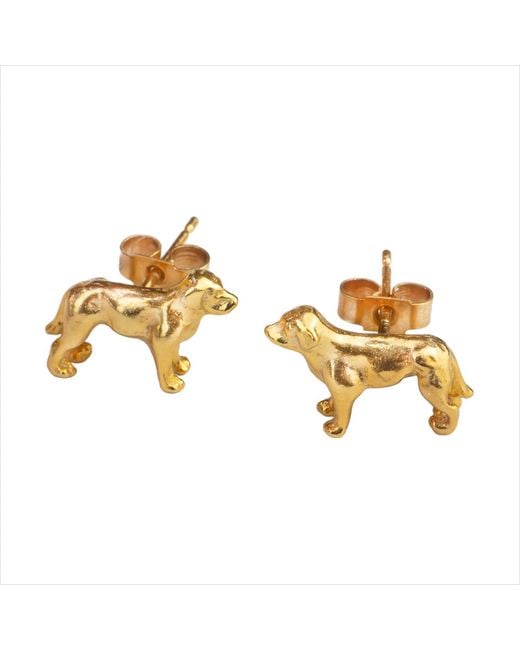 Simon Kemp Jewellers Metallic Golden Labrador Stud Earrings Eighteen Carat On Solid Sterling