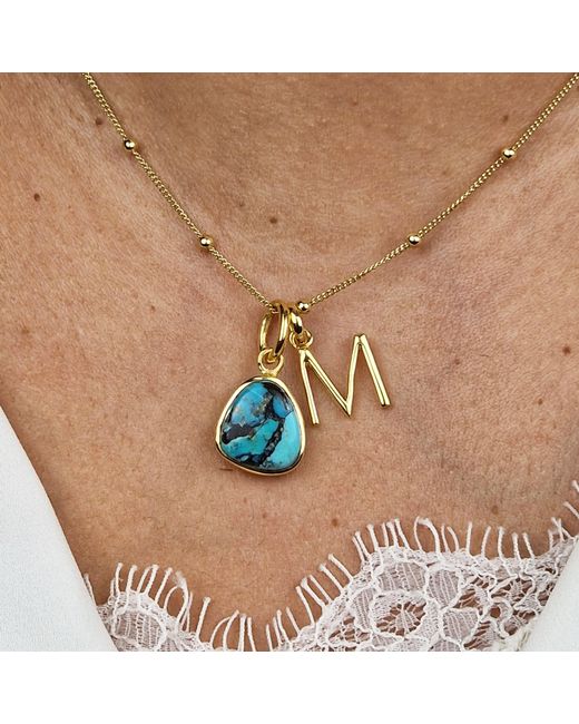 Harfi Blue Vermeil Plated December Birthstone Initial Pendant Charm Necklace
