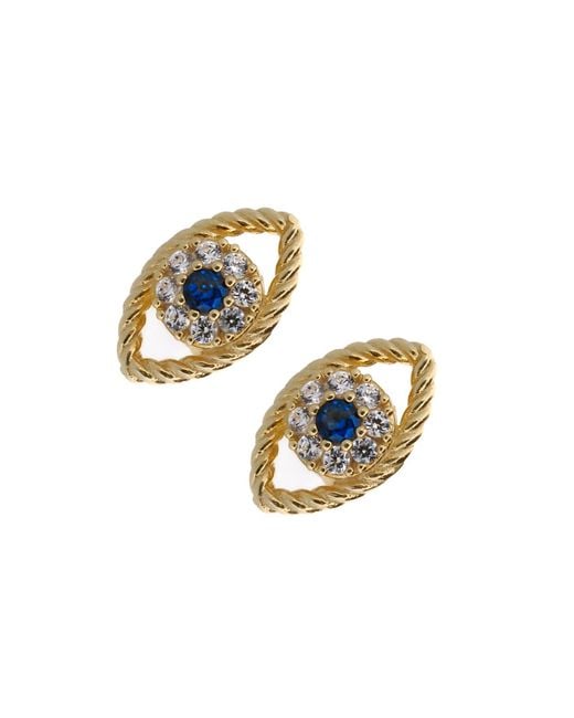 Ebru Jewelry Metallic Vermeil & Diamond Sapphire Evil Eye Stud Earrings