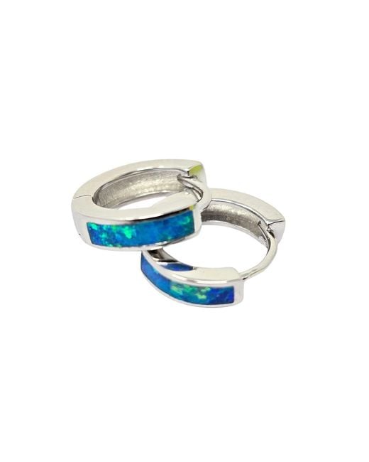 Harfi Blue Dainty Fire Opal Inlay Huggie Earrings