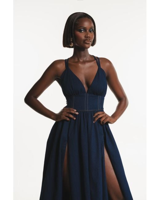Ofuure Blue Adele Denim Maxi Dress
