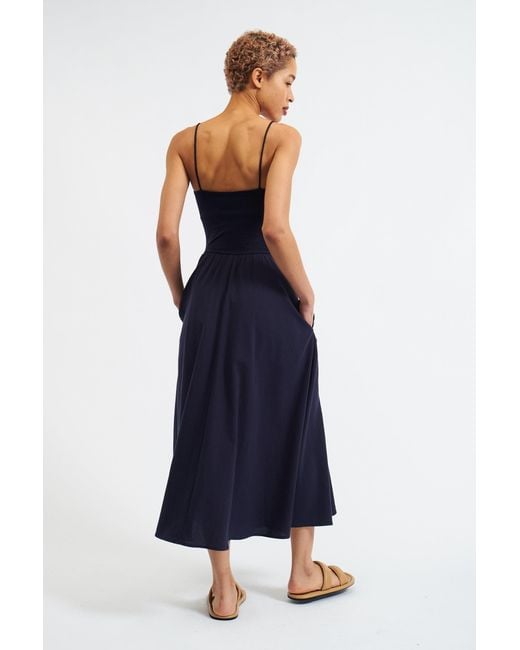 Louche Blue Soumia Jersey Bodice And Recycled Cotton Skirt Midaxi Dress