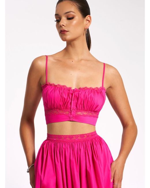 Miss Circle New York Purple Maya Fuchsia Cotton Poplin Top With Lace Trim