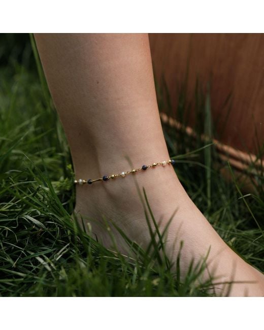 LINYA JEWELLERY Metallic Lapis Natural Stone Anklet