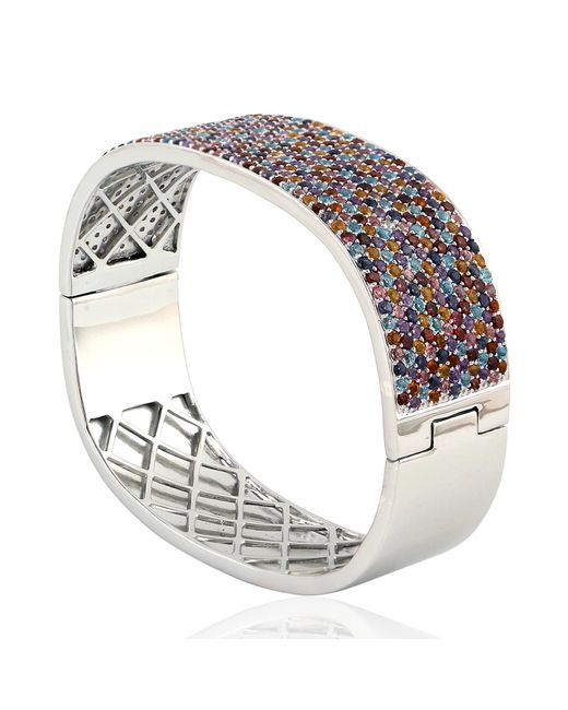 Artisan White 925 Sterling With Multi Rainbow Color Wide Bangle