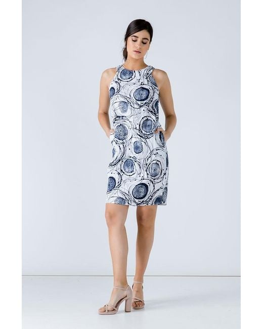 Conquista Blue Print Sleeveless Sack Dress