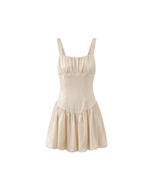 Aisl Natural Ruched Bust Bubble Hem Mini Dress