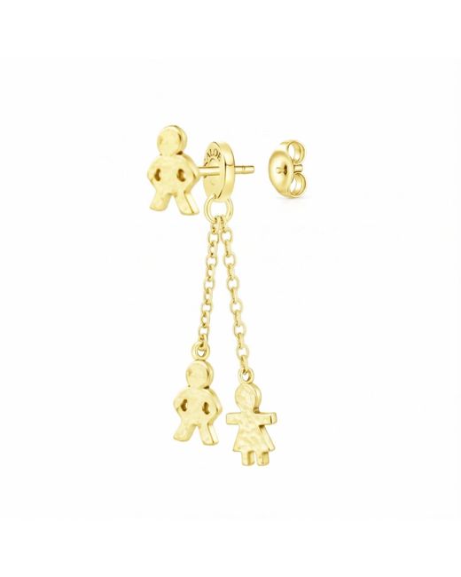 Unaloe Metallic Plated Hammered Double Chain Drop Earrings With Family Charms Jewelry For