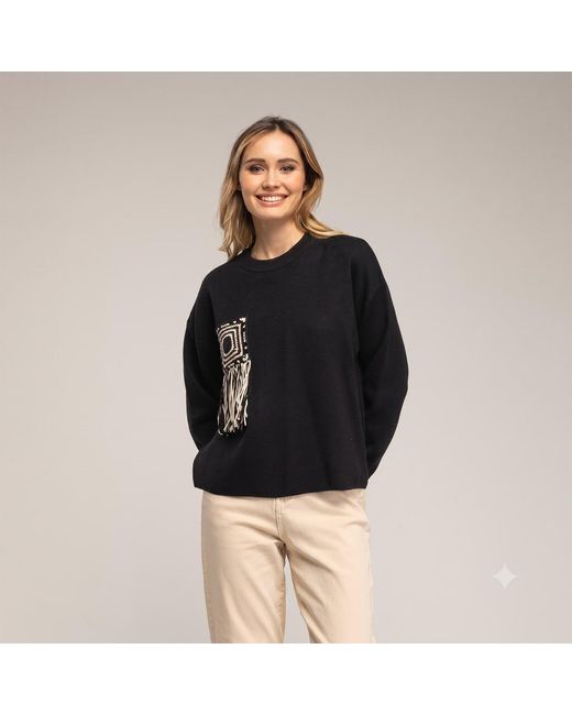 Tantra Spain Sl Black Knitted Sweater With Pocket And Crochet Detail