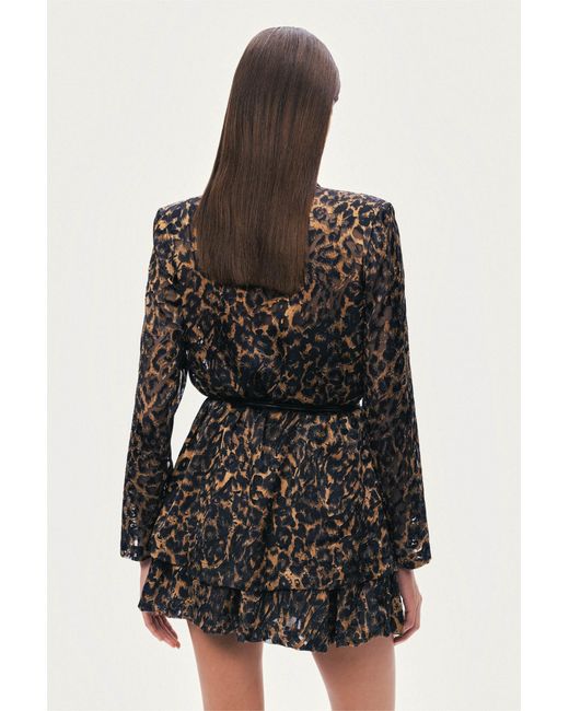 Nocturne Black Printed Leopard Belted Jacket