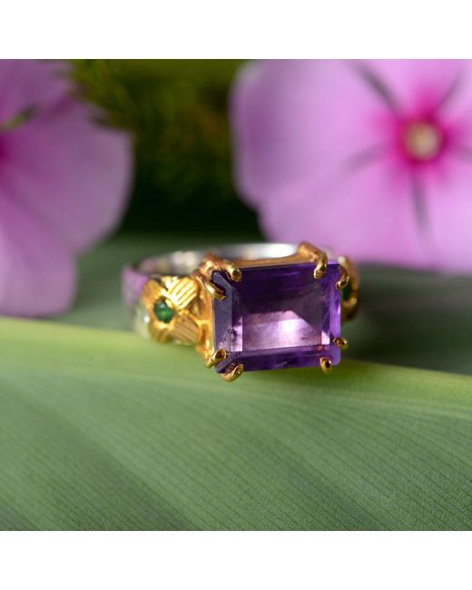 Emma Chapman Jewels Purple Floral Amethyst Sterling Silver Ring