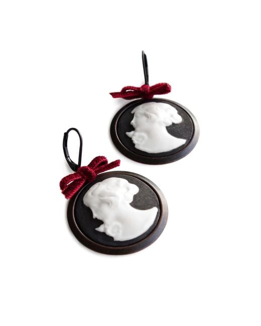 POPORCELAIN Metallic Dark Romance Goddess Round Porcelain Cameo Earrings