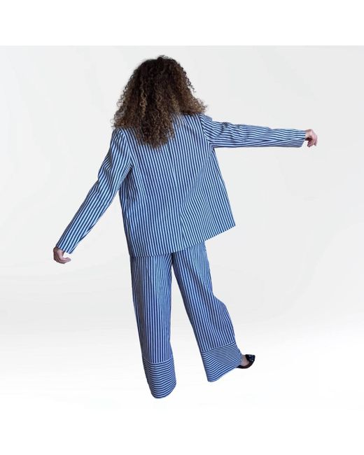 London Atelier Byproduct Blue Striped Blazer Trousers Corset And Tote Bag Four Piece Set