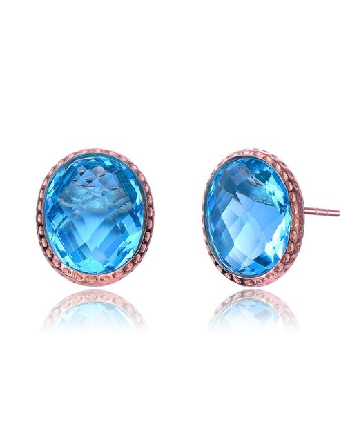 Genevive Jewelry Rose Gold Plated Bright Blue Cubic Zirconia Earrings