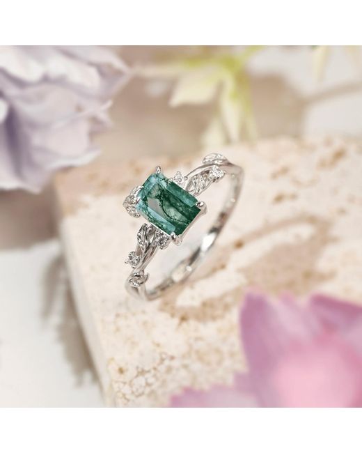 Azura Jewelry New York Green Ring Of Earth Moss Agate Vermeil