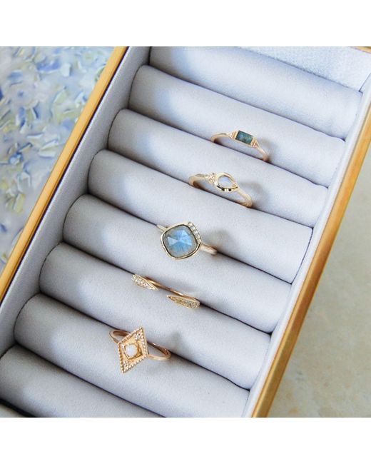 Zohreh V. Jewellery White Labradorite & Diamond Ring 9k Gold