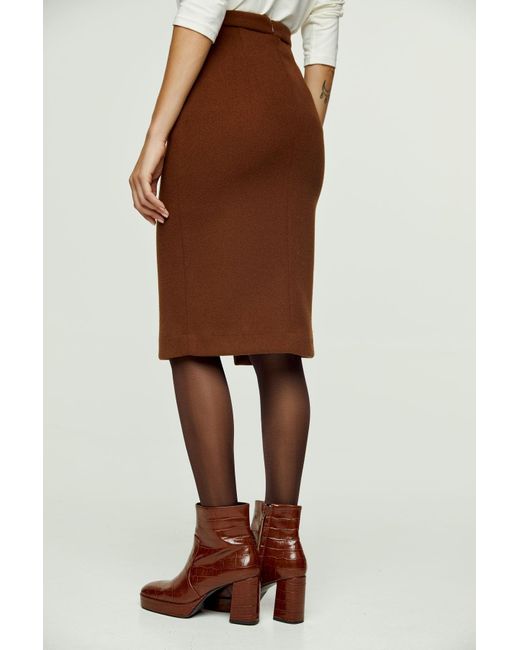 Conquista Brown Chocolate Colour Faux Mouflon Pencil Skirt