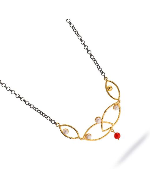 Ebru Jewelry Metallic Goddess Balance Pearl & Ruby Necklace