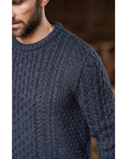 Paul James Knitwear Blue Fisherman's British Wool Johnson Cable Jumper for men