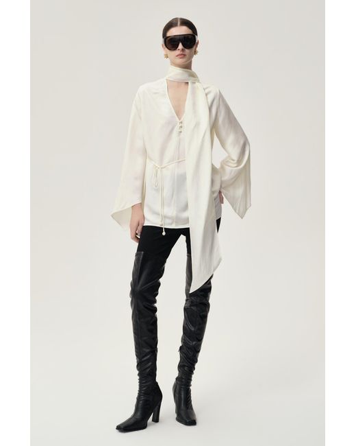 FRONT ROW SHOP White Reversible Scarf Blouse Ecru