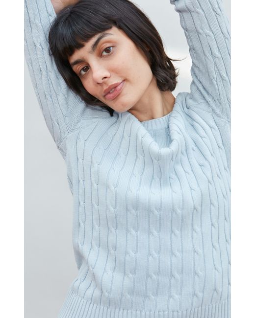 Paul James Knitwear Blue Cotton Taylor Cable Crew Neck Jumper