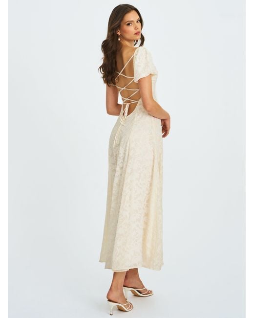 Miss Circle New York White Pandora Bubble Sleeve Backless Maxi Dress