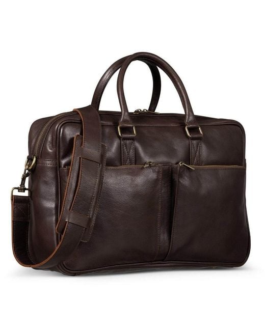 Hides Leather Co. Brown Handmade Leather Briefcase, Slim Laptop Messenger With Shoulder Strap for men