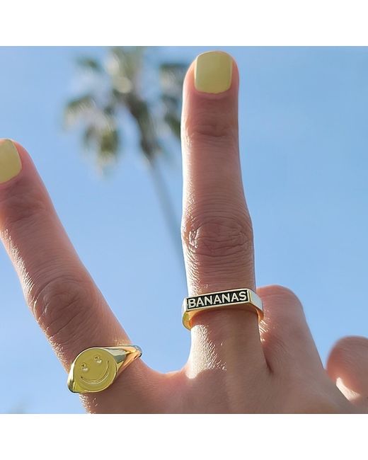 Kris Nations Yellow Happy Smiley Face Signet Ring Vermeil