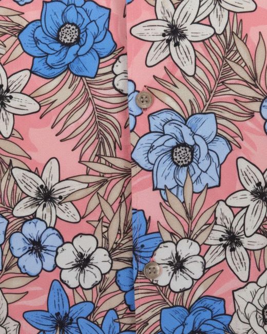 Lords of Harlech Blue Shelley Tropical Mix Coral Printed Shirt