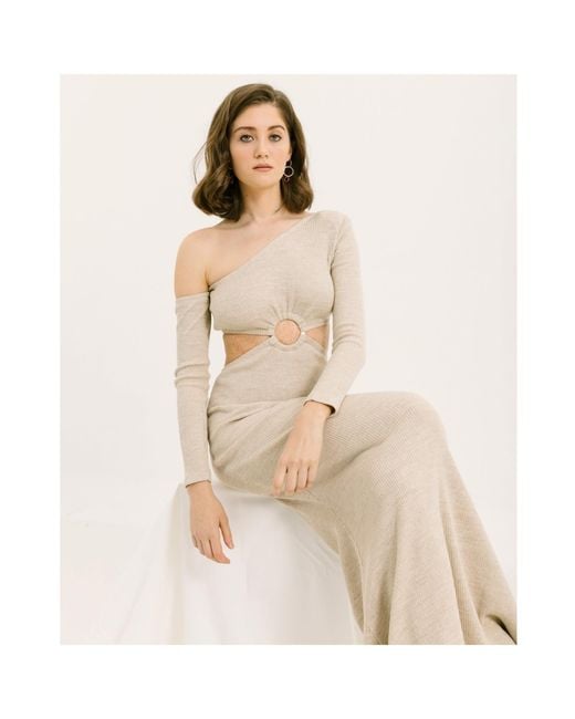 NALÈ Gray Neutrals Off-Shoulder Dress With Cutout