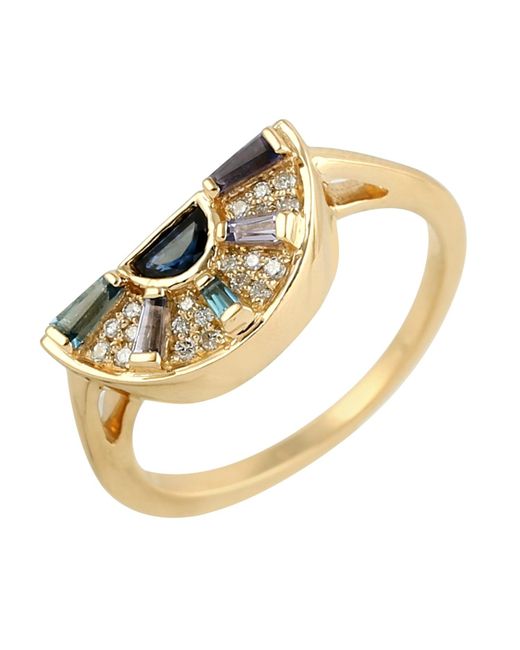 Artisan Metallic 18K Diamond & Gemstone Half-Moon Ring