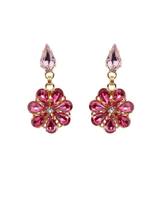 DAMAPREZIOSA Red Daisy Bouquet Pendant Earrings With Crystal Drops