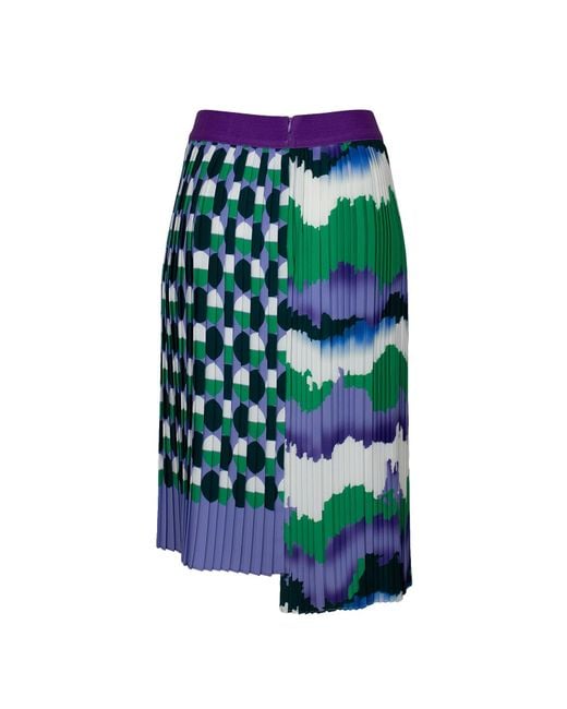 Lalipop Design Green Asymmetric Midi Pleated Skirt With Wavey & Polka Dot Print