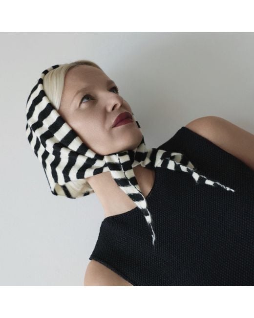 London Atelier Byproduct Black Striped Wool Small Triangle Knitted Scarf